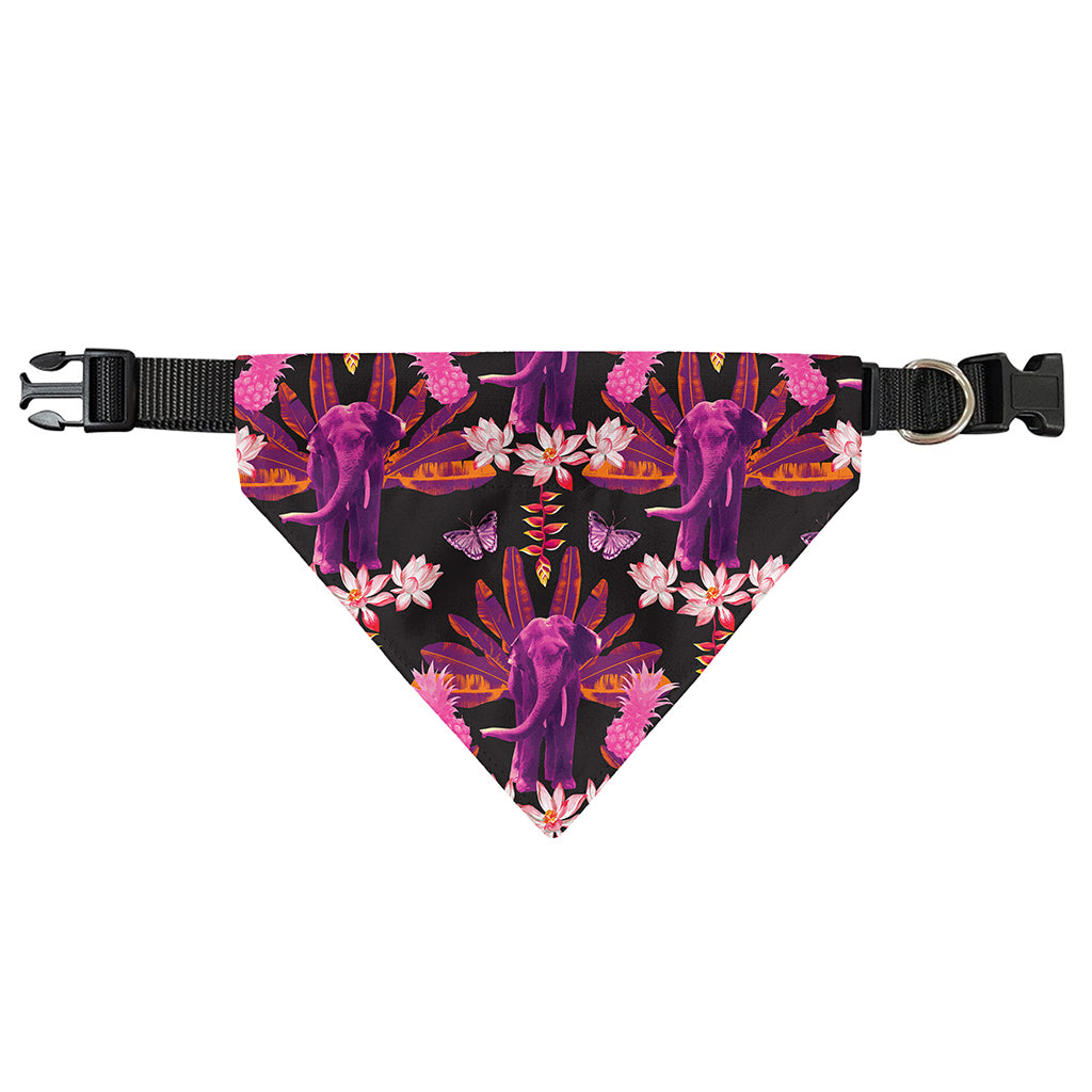 Purple Tropical Elephant Pattern Print Over The Collar Dog Bandana