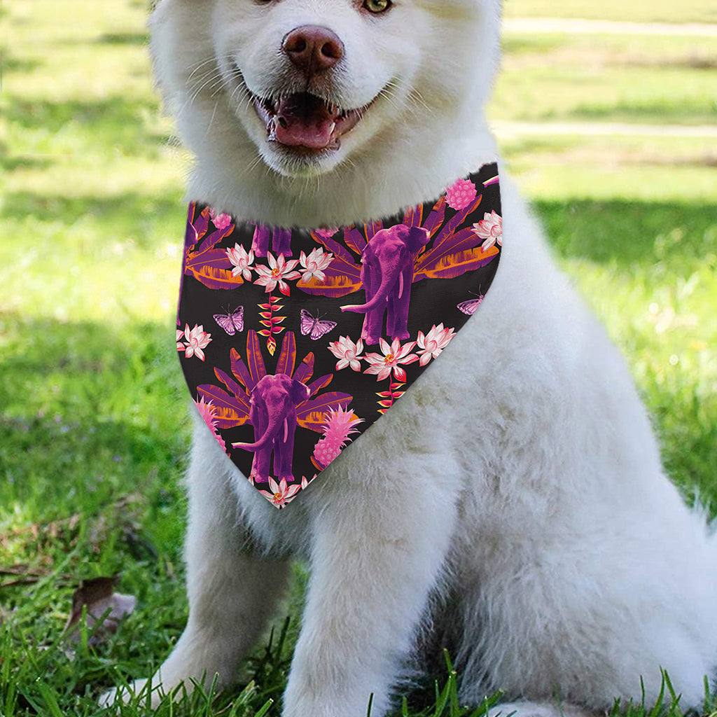 Purple Tropical Elephant Pattern Print Over The Collar Dog Bandana