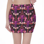 Purple Tropical Elephant Pattern Print Pencil Mini Skirt
