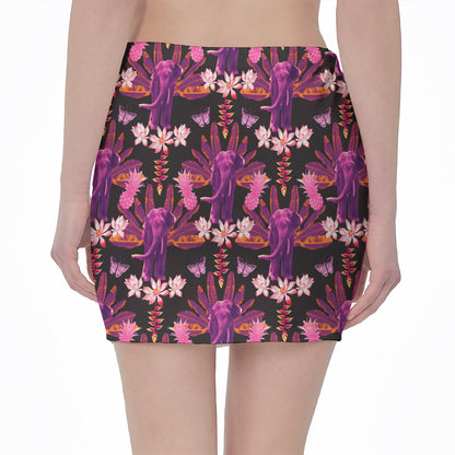 Purple Tropical Elephant Pattern Print Pencil Mini Skirt