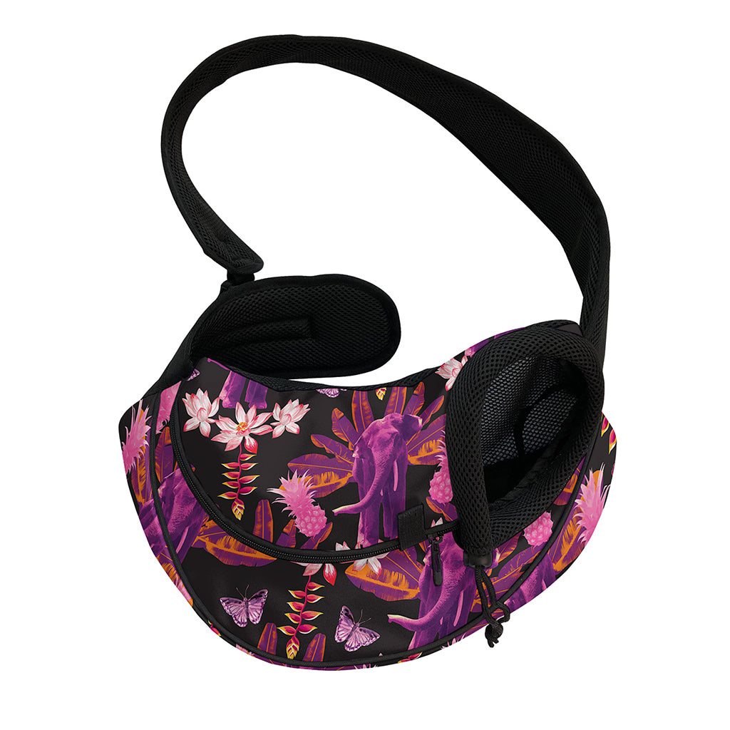 Purple Tropical Elephant Pattern Print Pet Sling Carrier
