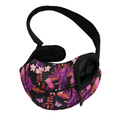 Purple Tropical Elephant Pattern Print Pet Sling Carrier