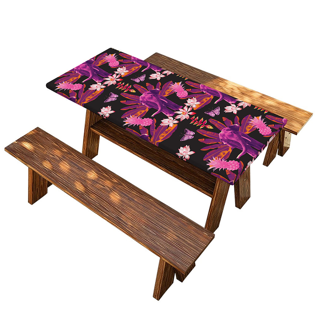 Purple Tropical Elephant Pattern Print Picnic Table Cover