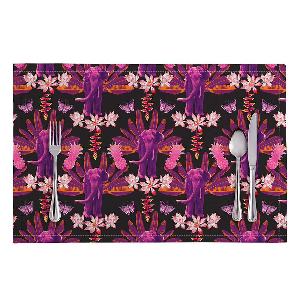 Purple Tropical Elephant Pattern Print Placemat