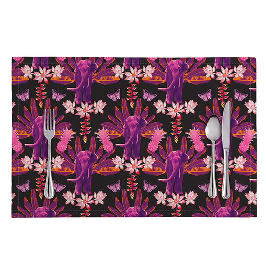 Purple Tropical Elephant Pattern Print Placemat