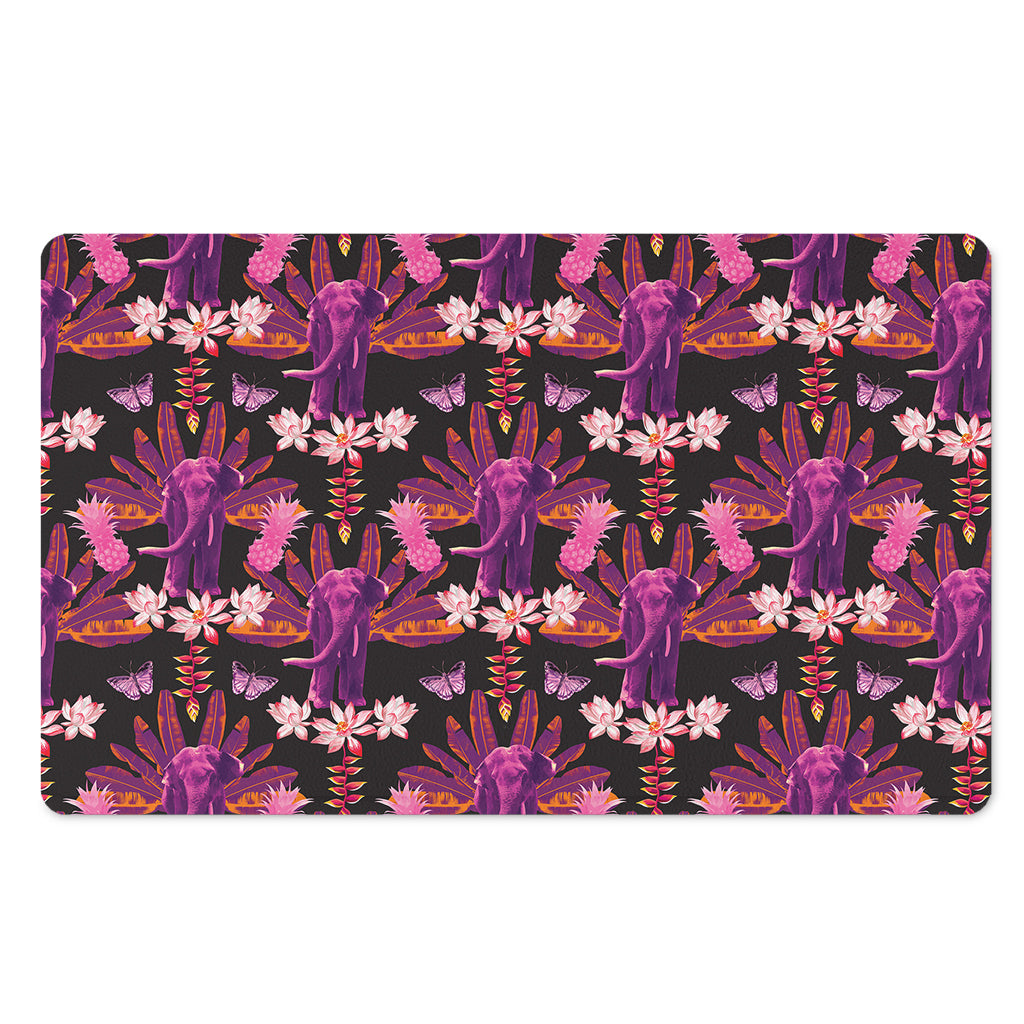 Purple Tropical Elephant Pattern Print Polyester Doormat