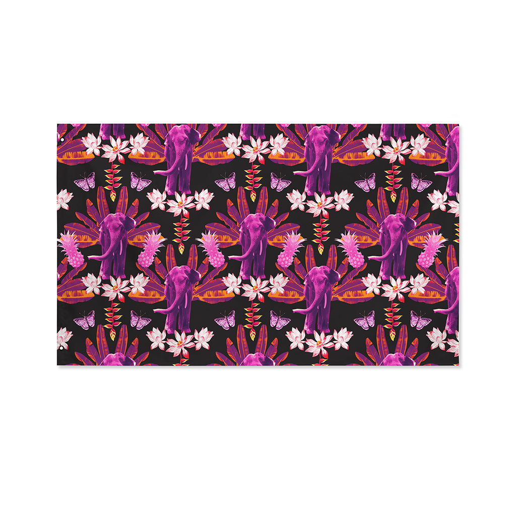 Purple Tropical Elephant Pattern Print Polyester Flag