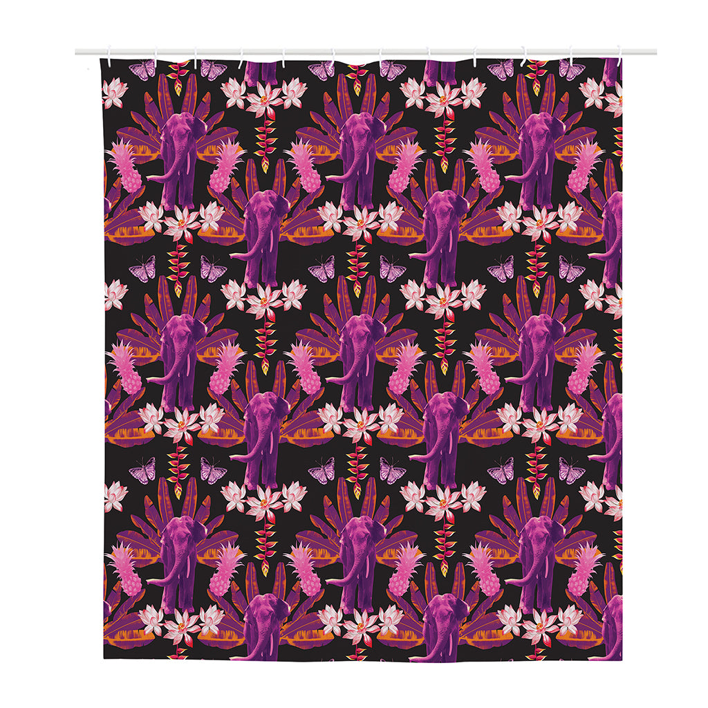 Purple Tropical Elephant Pattern Print Polyester Shower Curtain