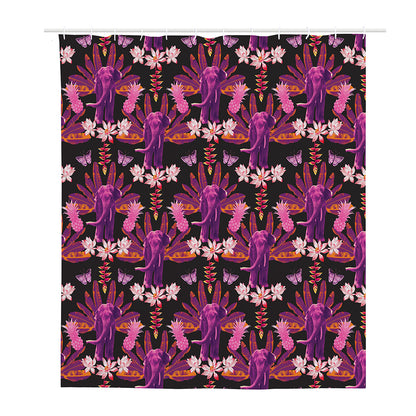 Purple Tropical Elephant Pattern Print Polyester Shower Curtain