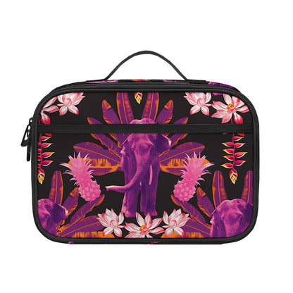 Purple Tropical Elephant Pattern Print Portable Lunch Bag