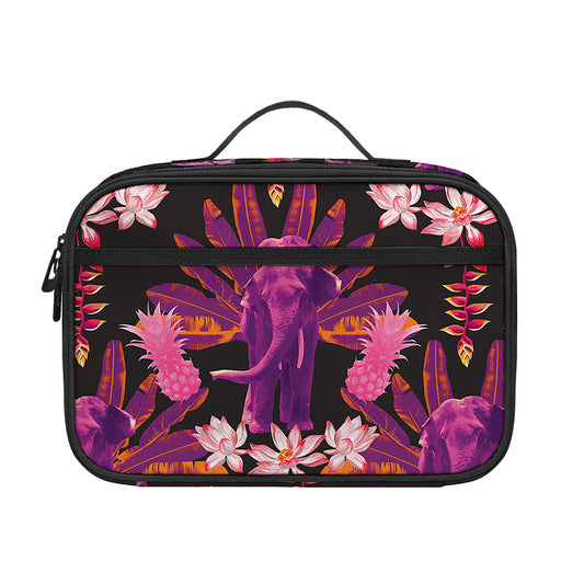 Purple Tropical Elephant Pattern Print Portable Lunch Bag