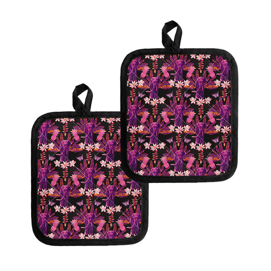 Purple Tropical Elephant Pattern Print Pot Holders