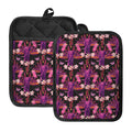 Purple Tropical Elephant Pattern Print Pot Holders With Pocket