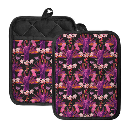 Purple Tropical Elephant Pattern Print Pot Holders With Pocket