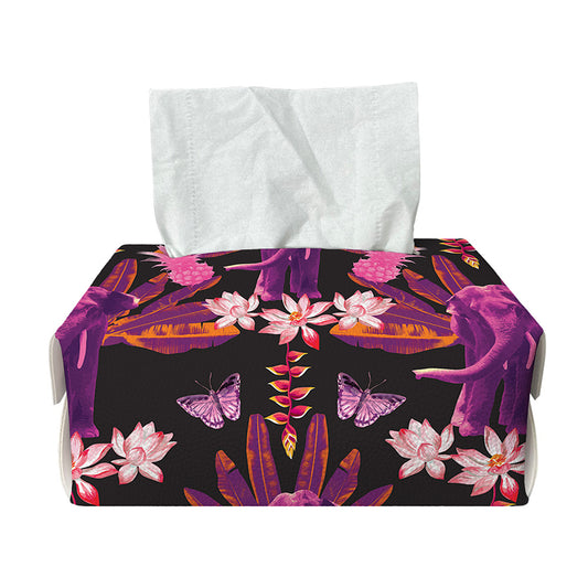 Purple Tropical Elephant Pattern Print Rectangle Tissue Box Cover