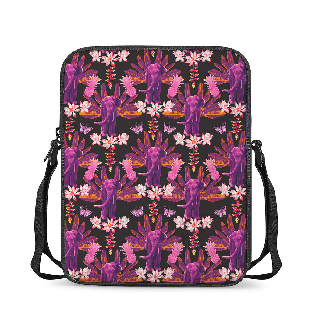 Purple Tropical Elephant Pattern Print Rectangular Crossbody Bag