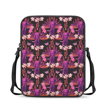 Purple Tropical Elephant Pattern Print Rectangular Crossbody Bag