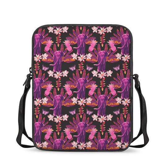 Purple Tropical Elephant Pattern Print Rectangular Crossbody Bag