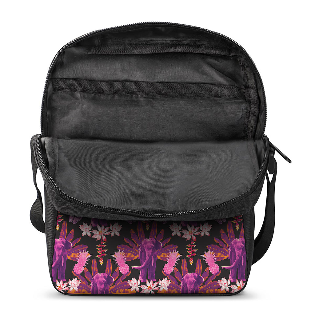 Purple Tropical Elephant Pattern Print Rectangular Crossbody Bag