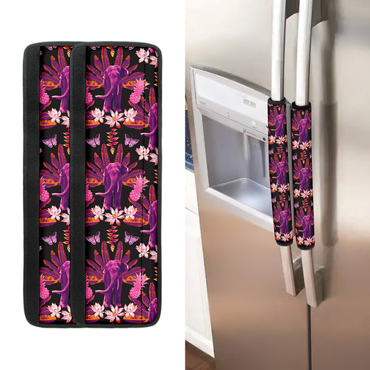 Purple Tropical Elephant Pattern Print Refrigerator Handle Covers