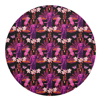Purple Tropical Elephant Pattern Print Round Blanket