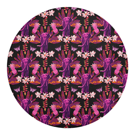 Purple Tropical Elephant Pattern Print Round Blanket