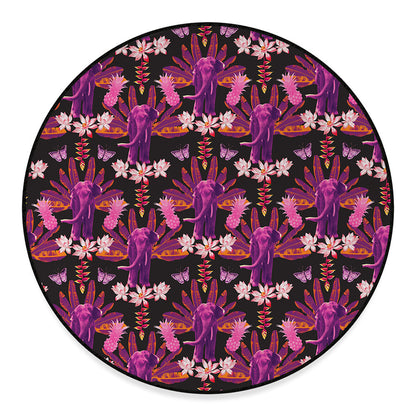 Purple Tropical Elephant Pattern Print Round Floor Mat