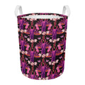 Purple Tropical Elephant Pattern Print Round Laundry Basket