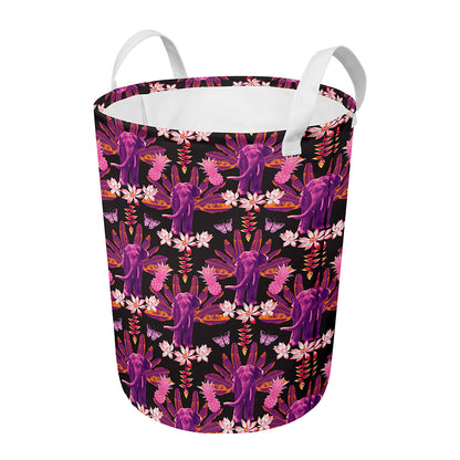 Purple Tropical Elephant Pattern Print Round Laundry Basket