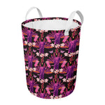 Purple Tropical Elephant Pattern Print Round Laundry Basket