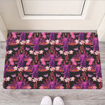 Purple Tropical Elephant Pattern Print Rubber Doormat