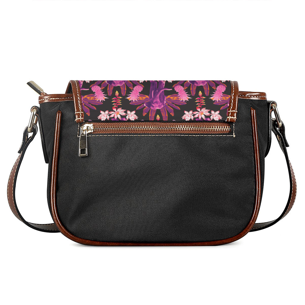 Purple Tropical Elephant Pattern Print Saddle Bag