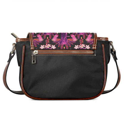 Purple Tropical Elephant Pattern Print Saddle Bag
