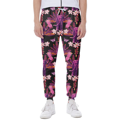 Purple Tropical Elephant Pattern Print Scuba Joggers