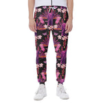 Purple Tropical Elephant Pattern Print Scuba Joggers