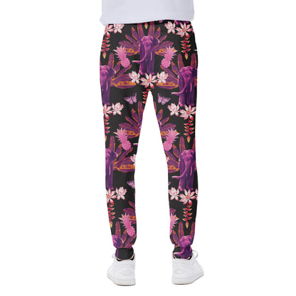 Purple Tropical Elephant Pattern Print Scuba Joggers