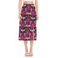 Purple Tropical Elephant Pattern Print Side Slit Midi Skirt