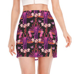 Purple Tropical Elephant Pattern Print Side Slit Mini Skirt