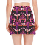 Purple Tropical Elephant Pattern Print Side Slit Mini Skirt