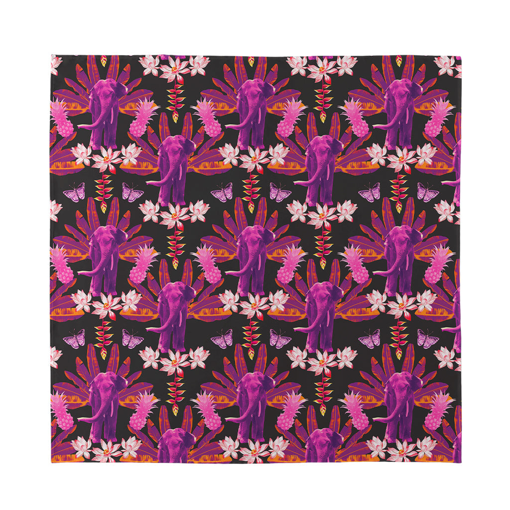 Purple Tropical Elephant Pattern Print Silk Bandana