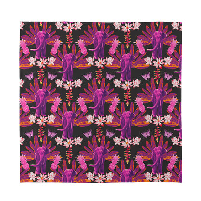 Purple Tropical Elephant Pattern Print Silk Bandana