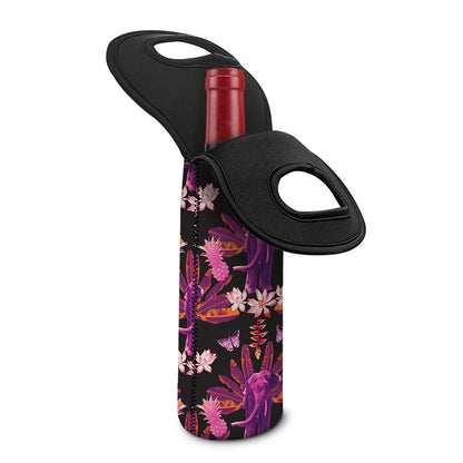 Purple Tropical Elephant Pattern Print Single Neoprene Wine Tote