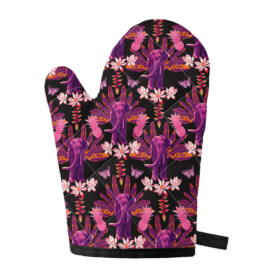 Purple Tropical Elephant Pattern Print Single Oven Mitt