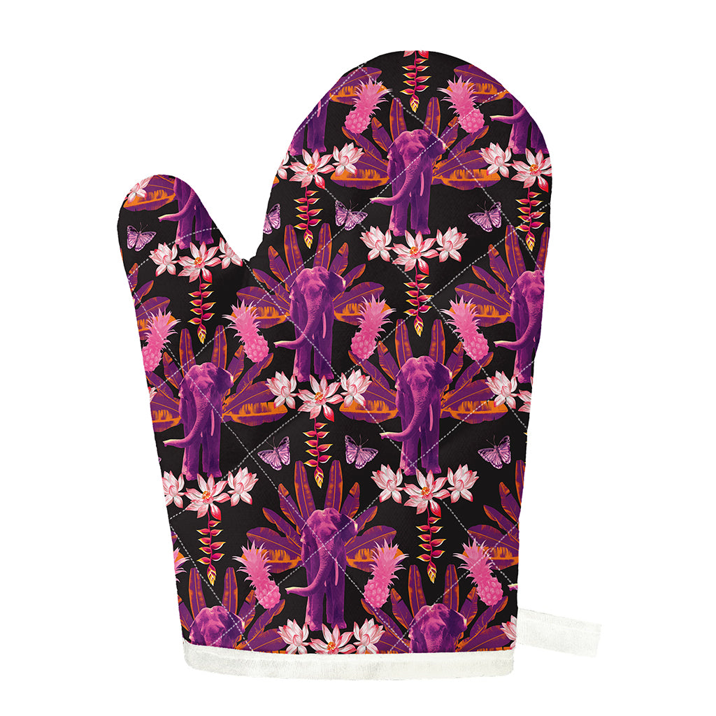 Purple Tropical Elephant Pattern Print Single Oven Mitt