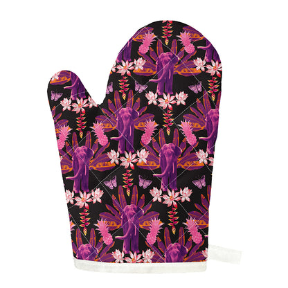 Purple Tropical Elephant Pattern Print Single Oven Mitt