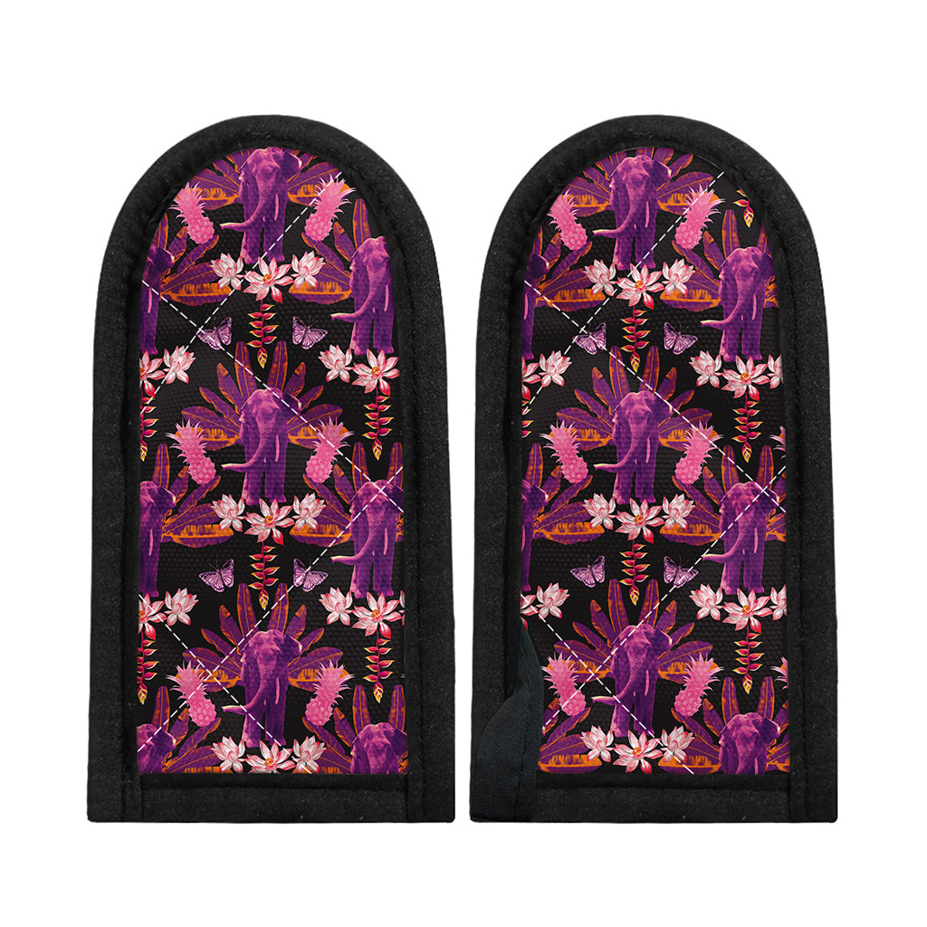 Purple Tropical Elephant Pattern Print Skillet Handle Cover