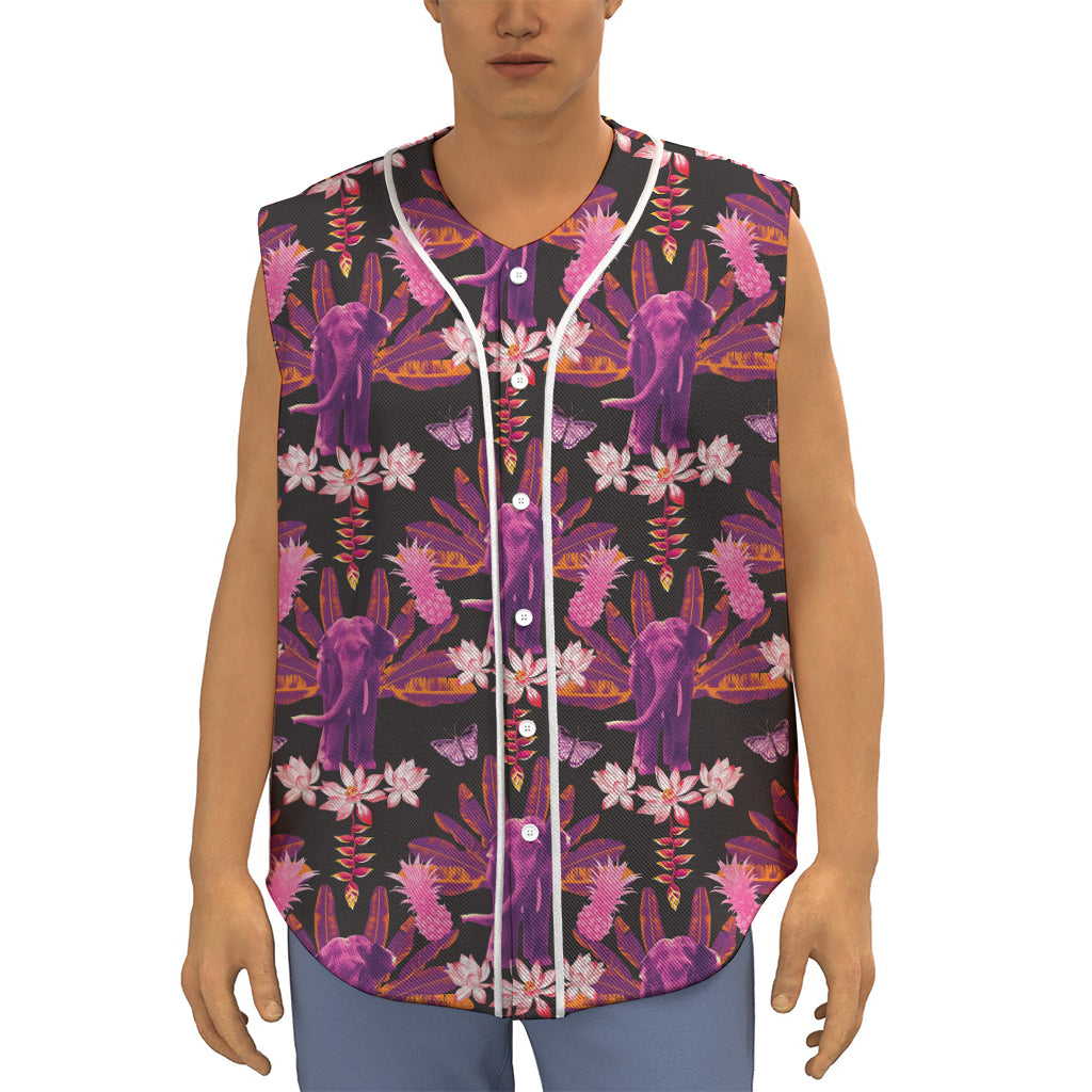 Purple Tropical Elephant Pattern Print Sleeveless Baseball Jersey