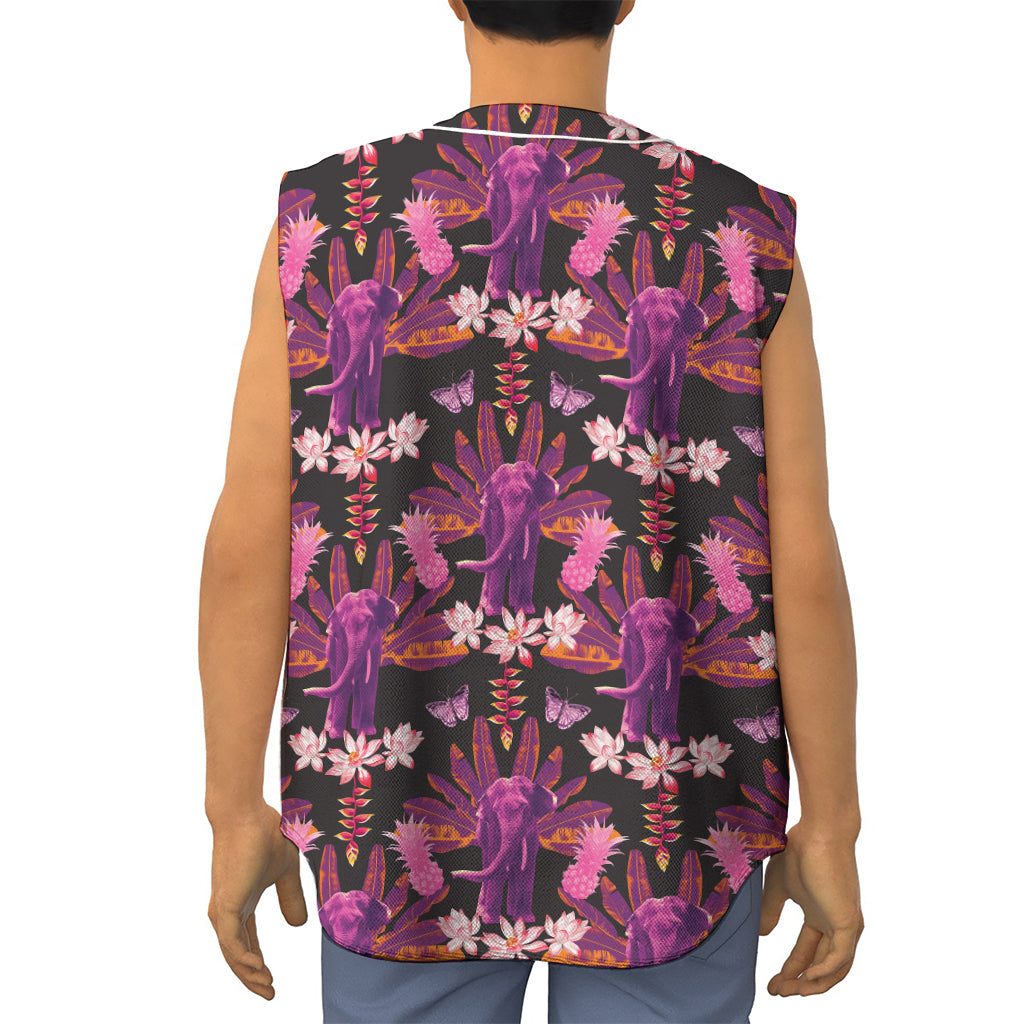 Purple Tropical Elephant Pattern Print Sleeveless Baseball Jersey