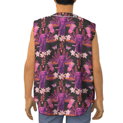 Purple Tropical Elephant Pattern Print Sleeveless Baseball Jersey