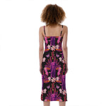 Purple Tropical Elephant Pattern Print Slim Fit Midi Cami Dress